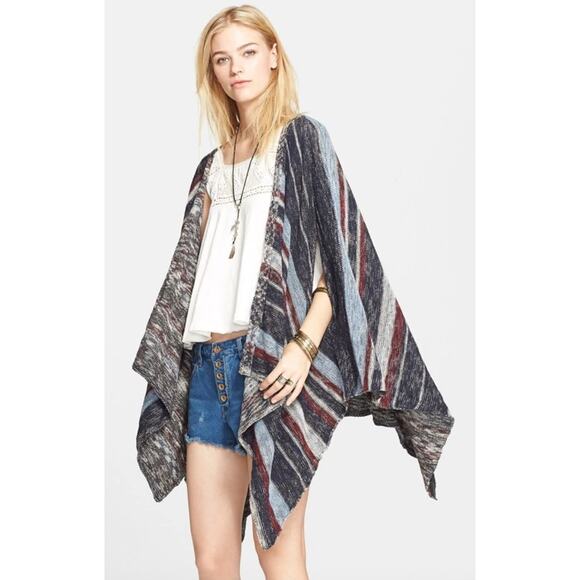 Free People Oversized Striped Poncho Style Boho Open Front Cardigan Size XS - Picture 1 of 5